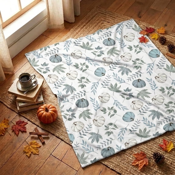 Sm:)e Blue Maple Leaves Pumpkin Fall Blanket, 60x80 Inch, Soft Flannel Fleece Blankets for Sofa Home Decor
