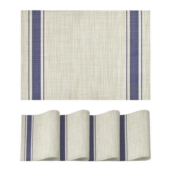 Sm:)e Blue Placemats Set of 4 - Heat Resistant Non-Slip Place mats for Dining Table, Washable Durable PVC Table Mats