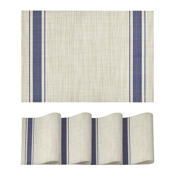 Sm:)e Blue Placemats Set of 4 - Heat Resistant Non-Slip Place mats for Dining Table, Washable Durable PVC Table Mats