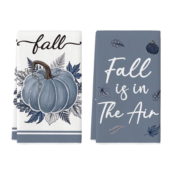 Sm:)e Blue Pumpkin Fall Dish Towels Set of 2, 18x26 Inch, Farmhouse Autumn Home Kitchen Decor Hand Towels