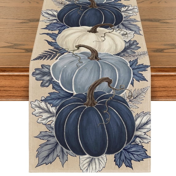 Sm:)e Blue Pumpkin Fall Table Runner 13x72 Inch, Thanksgiving Decorations for Kitchen Dinning Home Party