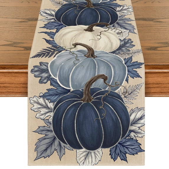 Sm:)e Blue Pumpkin Fall Table Runner 13x72 Inch, Thanksgiving Decorations for Kitchen Dinning Home Party