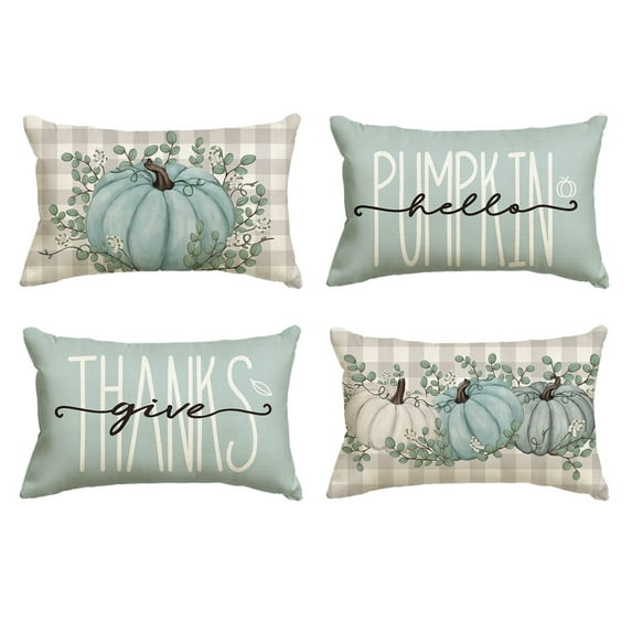 Sm:)e Blue Pumpkin Give Thanks Eucalyptus Leaf Fall Throw Pillow Covers 12 x 20 Set of 4