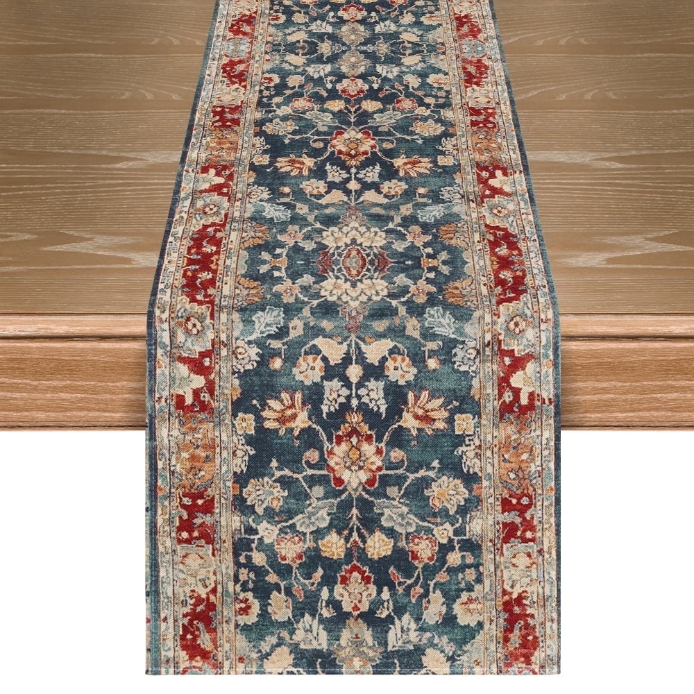 Sm:)e Boho Bohemian Table Runner, Rustic Farmhouse Kitchen Dining Table Decoration 13x72 Inch