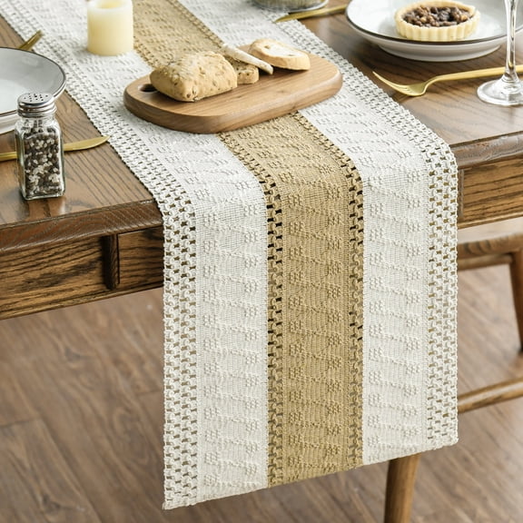 Sm:)e Boho Macrame Brown Farmhouse Table Runner 12x72 Inch, Seasonal Holiday Hollow Kitchen Dining Table Decoration for Home Party Decor