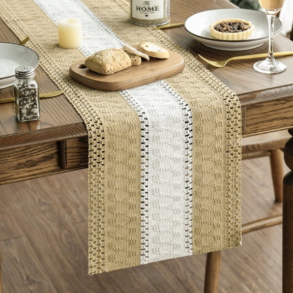 Sm:)e Boho Macrame Brown Farmhouse Table Runner 12x72 Inch, Seasonal Hollow Kitchen Dining Table Decoration for Home Party Decor