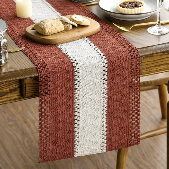 Sm:)e Boho Macrame Caramel Farmhouse Table Runner 12x36 Inch, Seasonal Fall Hollow Kitchen Dining Table Decoration for Home Party Decor