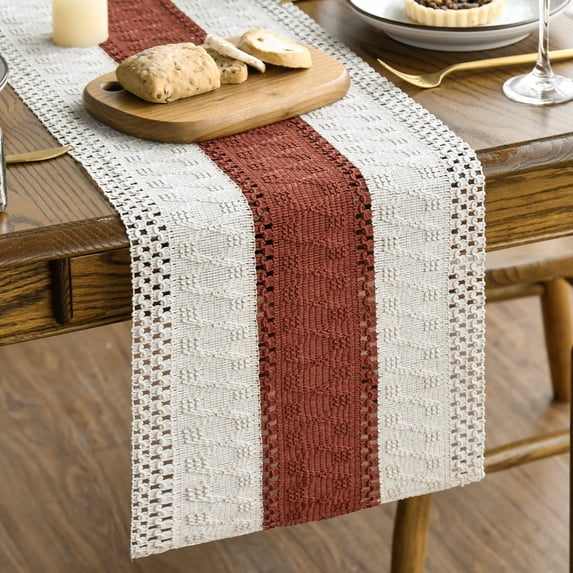 Sm:)e Boho Macrame Caramel Farmhouse Table Runner 12x36 Inch, Seasonal Holiday Hollow Kitchen Dining Table Decoration for Home Party Decor