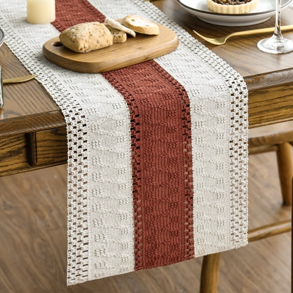Sm:)e Boho Macrame Caramel Farmhouse Table Runner 12x36 Inch, Seasonal Holiday Hollow Kitchen Dining Table Decoration for Home Party Decor