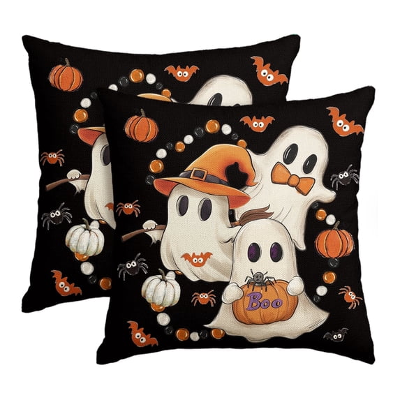 Sm:)e Boo Ghost Pumpkin Bat Spider Halloween Pillow Covers 18x18 Inch Set of 2, Cushion Covers for Sofa Home Decor