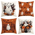 thumbnail image 1 of Sm:)e Boo Ghost Pumpkin Spider Web Bat Happy Halloween Pillow Covers 18x18 Inch Set of 2, Cushion Covers for Sofa Home Decor, 1 of 8