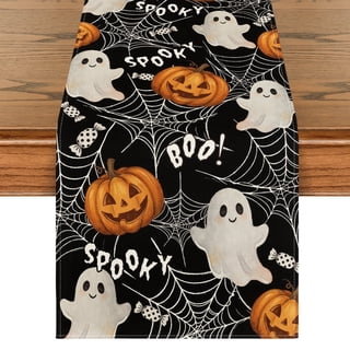 Sm:)e Boo Ghost Pumpkins Spider Halloween Table Runner, Seasonal Fall Kitchen Dining Table Decoration for Home Party Decor 13x72 Inch