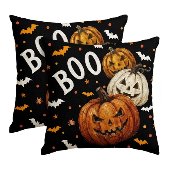 Sm:)e Boo Pumpkin Bat Halloween Pillow Covers 18x18 Inch Set of 2, Cushion Covers for Sofa Home Decor