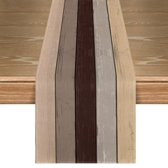 Sm:)e Brown Retro Rustic Wood Texture Table Runner, Seasonal Spring Kitchen Dining Table Decoration for Home Party Decor 13x72 Inch
