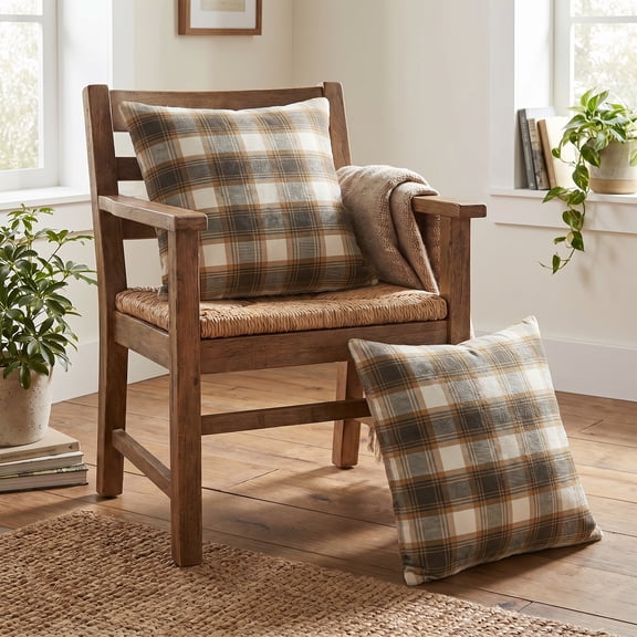 Sm:)e Brown White Royal Stewart Tartan Plaid Throw Pillow Covers 18x18 Inch Set of 2, Decorative Cushion Covers for Couch Sofa Bedroom Living Room Home Decor