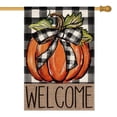 thumbnail image 1 of Sm:)e Buffalo Check Plaid Fall Pumpkin Welcome House Flag Double Sided 28 x 40 Inch, 1 of 6