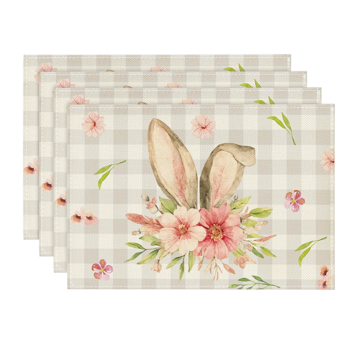 Sm:)e Buffalo Plaid Bunny Ears Easter Placemats Set of 4 for Dining Table 12 x 18 Inch