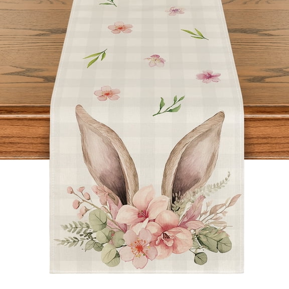 Sm:)e Buffalo Plaid Bunny Ears Easter Table Runner 13 x 36 Inch