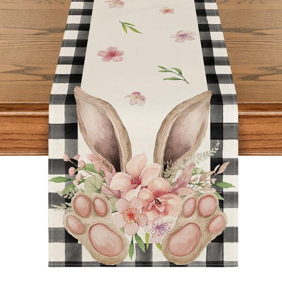 Sm:)e Buffalo Plaid Bunny Ears Foot Flower Easter Table Runner 13 x 72 Inch
