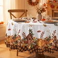 thumbnail image 1 of Sm:)e Buffalo Plaid Fall Thanksgiving Table Cloth 60 Inch Round, Pumpkin Birdhouse Mushroom Orange, 1 of 6