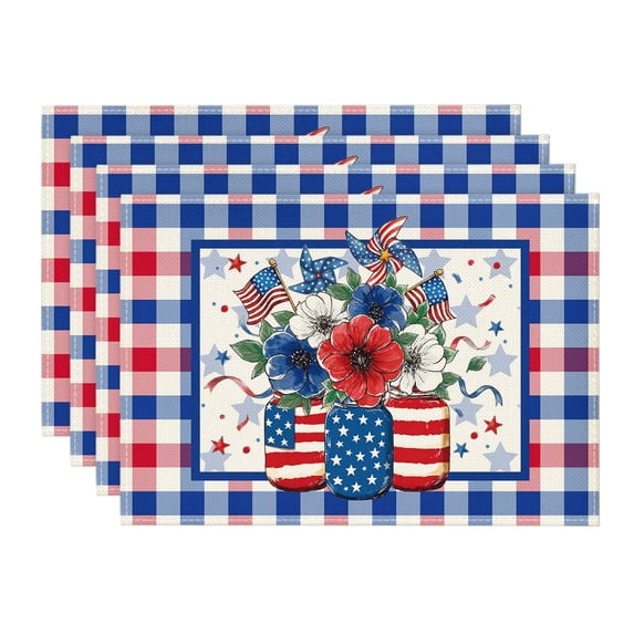 Sm:)e Buffalo Plaid Flower Vase 4th of July Placemats Set of 4 12x18 Inch