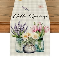 Sm:)e Buffalo Plaid Lavender Vase Hello Spring Table Runner for Dining Table 13 x 72 Inch