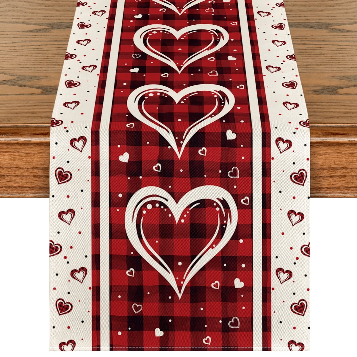 Sm:)e Buffalo Plaid Love Hearts Valentine Table Runner 13x48 Inch ...