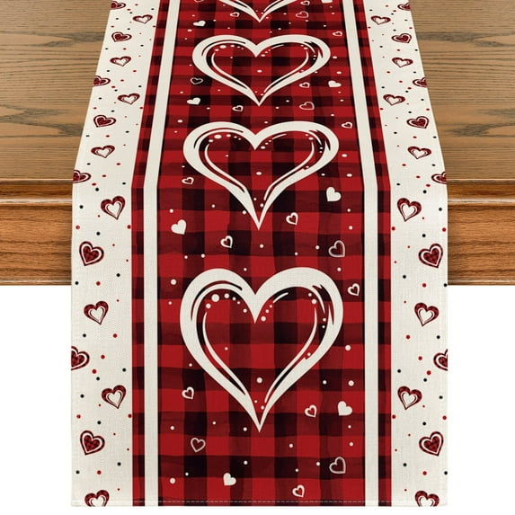 Sm:)e Buffalo Plaid Love Hearts Valentine Table Runner 13x72 Inch