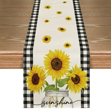 Sm:)e Buffalo Plaid Sunflower Sunshine Summer Table Runner 13 x 72 Inch