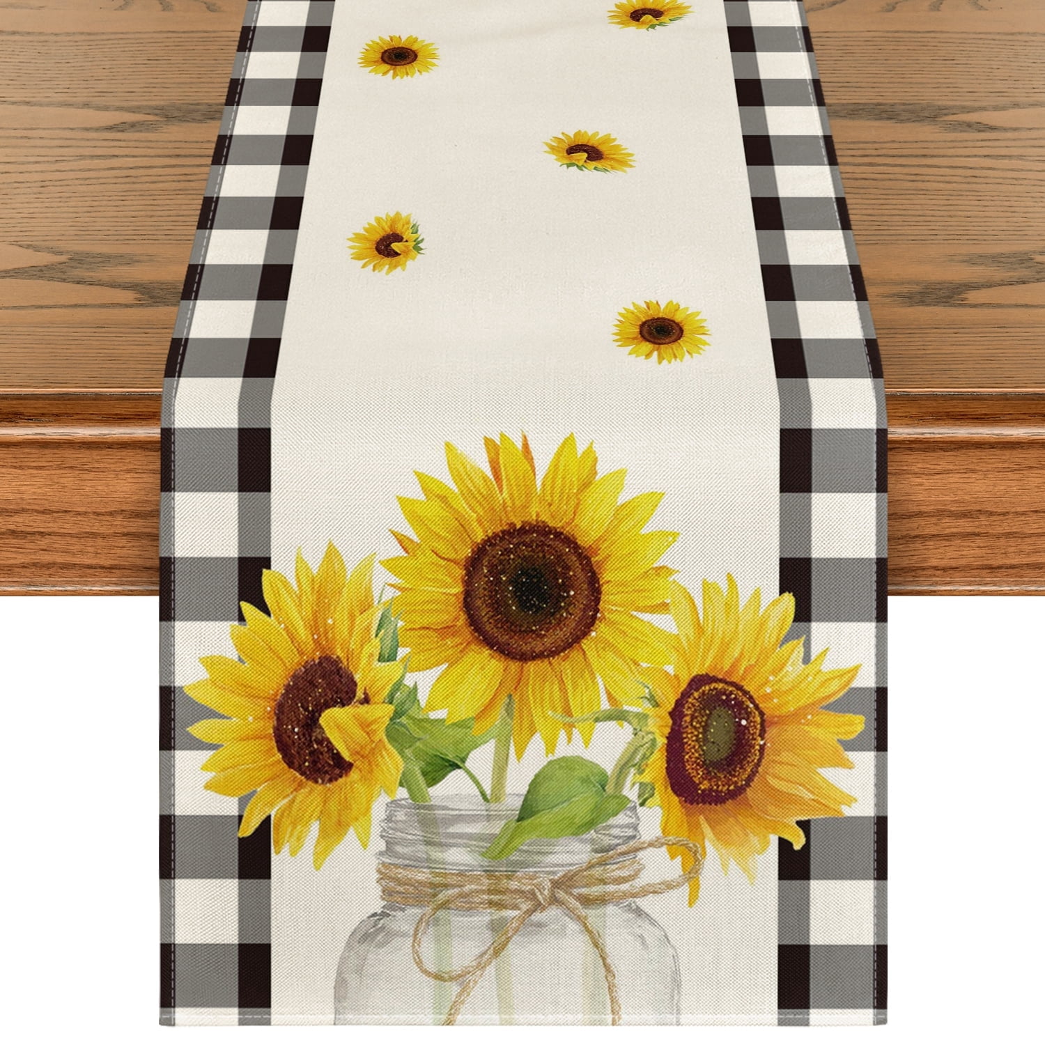 Sm:)e Buffalo Plaid Sunflower Sunshine Summer Table Runner 13 x 72 Inch ...