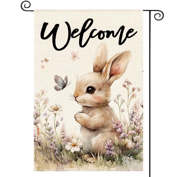 Sm:)e Bunny Butterfly Flowers Easter Garden Flag - 12x18 Inch Double-Sided, Polyester, Machine Washable & Reusable Outdoor Flag for Patio Decoration