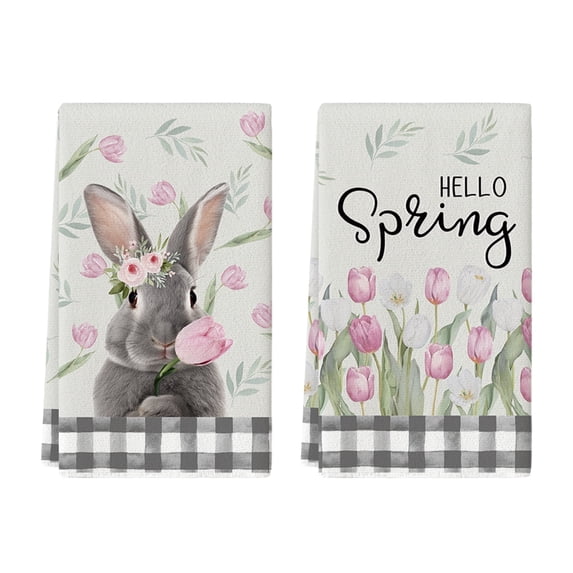 Sm:)e Bunny Hello Spring Easter Kitchen Dish Towels, 18 x 26 Inch Set of 2
