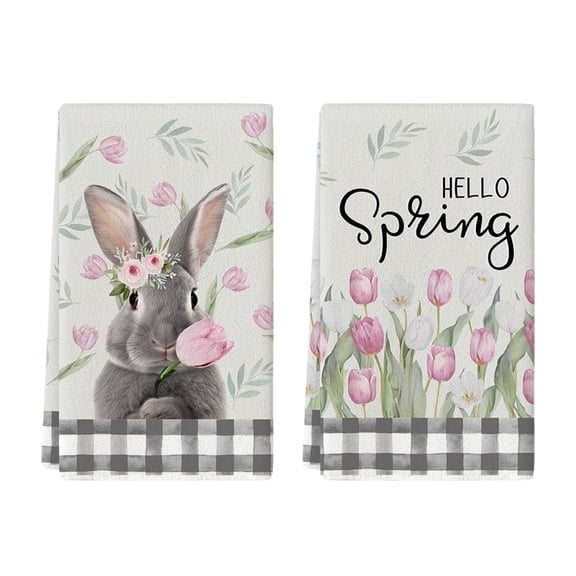 Sm:)e Bunny Hello Spring Easter Kitchen Dish Towels, 18 x 26 Inch Set of 2