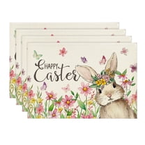 Sm:)e Bunny Rabbit Easter Placemats Set of 4, 12x18 Inch Seasonal Spring Table Mats