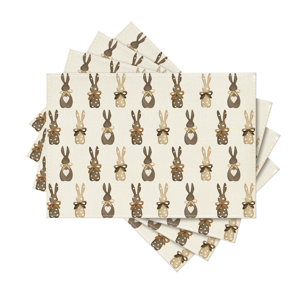 Sm)e Bunny Rabbits Easter Placemats Set of 4, 12x18 Inch Spring Seasonal Polka Dots Table Mats