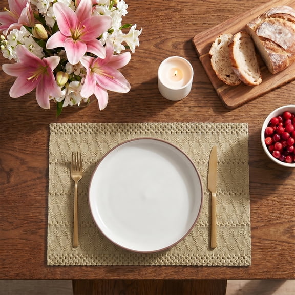 Sm:)e Burlap Brown Farmhouse Woven Hollow Placemats, Boho Placemats 12x18 Inch, Dining Kitchen Home Decor