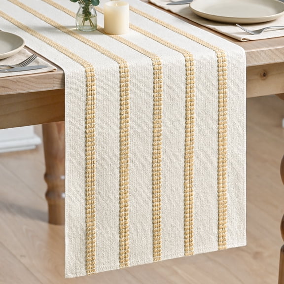 Sm:)e Burlap Brown Stripe Woven Table Runner 12x72 Inch, Farmhouse Table Decor for Dining Table, Holiday & Party