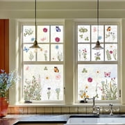 Sme 4 Sheets 61PCS Butterfly Floral Fern Plants Spring Summer Window Sticker, Glass Home Classroom Office Shop Display Decoration Reusable Party Supplies