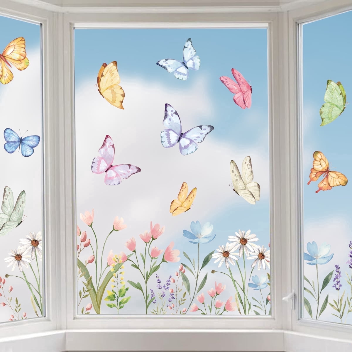 Sm:)e 4 Sheets 50PCS Butterfly Floral Tulips Spring Window Sticker ...