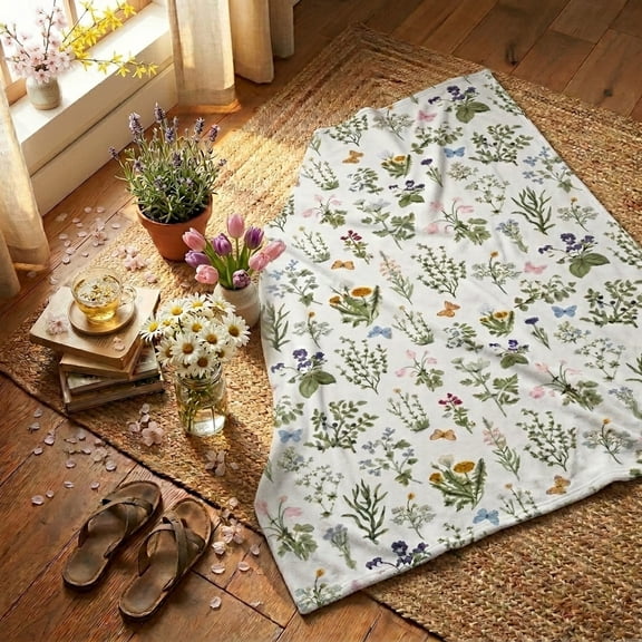 Sm:)e Butterfly Flowers Spring Blanket, 20x30 Inch, Soft Flannel Fleece Blankets for Sofa Home Decor