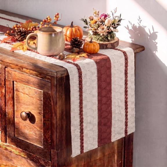 Sm:)e Caramel Farmhouse Woven Rustic Hollow Table Runner, Boho Table Runner, Dining Kitchen Home Decor, 12x72 Inch
