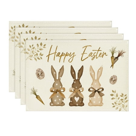 Sm:)e Carrot Rabbit Bunny Happy Easter Placemats Set of 4 for Dining Table 12 x 18 Inch