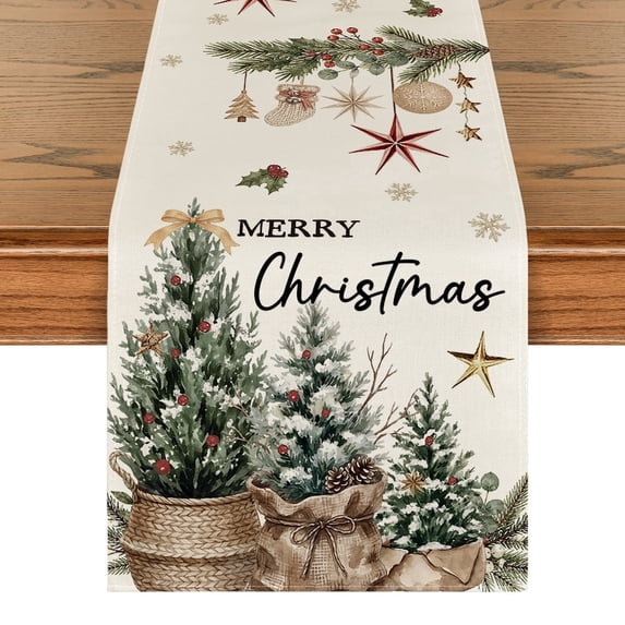 Sm:)e Green Cedar Tree Eucalyptus Christmas Table Runner, 13 x 72 Inch Farmhouse Table Decor, Universal for Winter Indoor Outdoor Kitchen, Home & Party Decoration