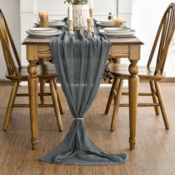 Sm:)e Gray Cheesecloth Table Runner 31 x 118 Inch Rustic Gauze Boho Chair Sashes for Bridal Shower Wedding Party Catering Home Decoration Supplies