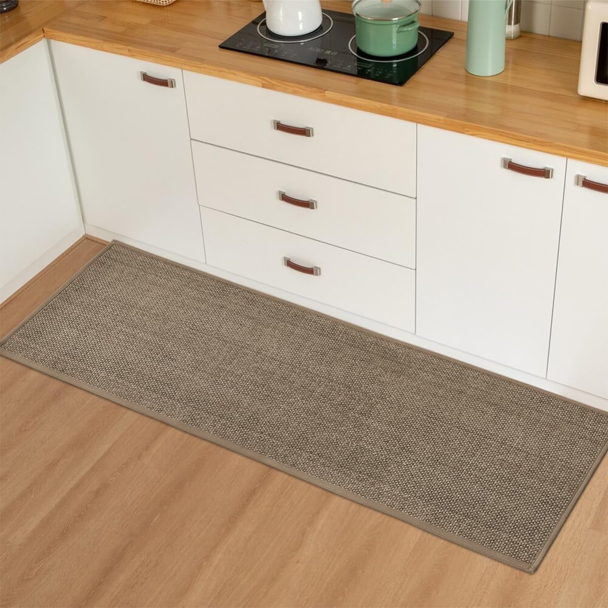 Sm:)e 17x47 Inch Chenille Kitchen Rug - Washable Non-Slip Rubber Backing Absorbent Runner Durable Floor Mat for Kitchen, Brown