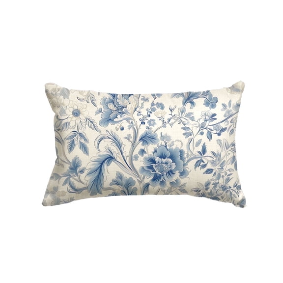 Sm:)e Chinoiserie Flowers Trees Blue Throw Pillow Cover, 12 x 20 Inch Floral Cushion Case Outdoor Decoration for Sofa Couch Farmhouse