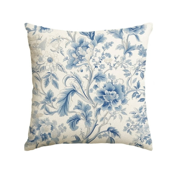 Sm:)e Chinoiserie Flowers Trees Blue Throw Pillow Cover, 18 x 18 Inch Floral Cushion Case Outdoor Decoration for Sofa Couch Farmhouse