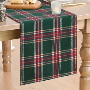 Sm:)e Christmas Farmhouse Plaid Table Runner 13x36 Inch, Green Red Line Rustic Check Design for Winter Kitchen & Dining Table Holiday Decoration
