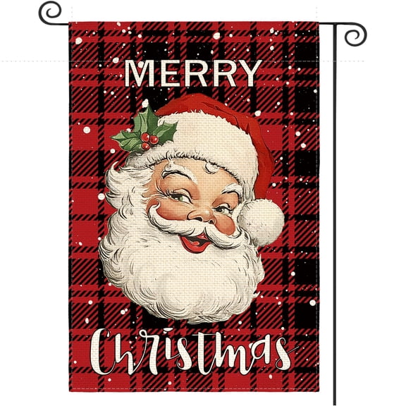 Sm:)e Christmas Garden Flag 12 x 18 Inch, Buffalo Check Plaid Santa Claus Winter Flags Vertical Double Sided