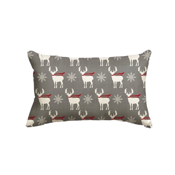 Sm:)e Christmas Reindeer Snowflake Grey Throw Pillow Cover, 12 x 20 Inch Xmas Winter Holiday Cushion Case Decoration for Sofa Couch